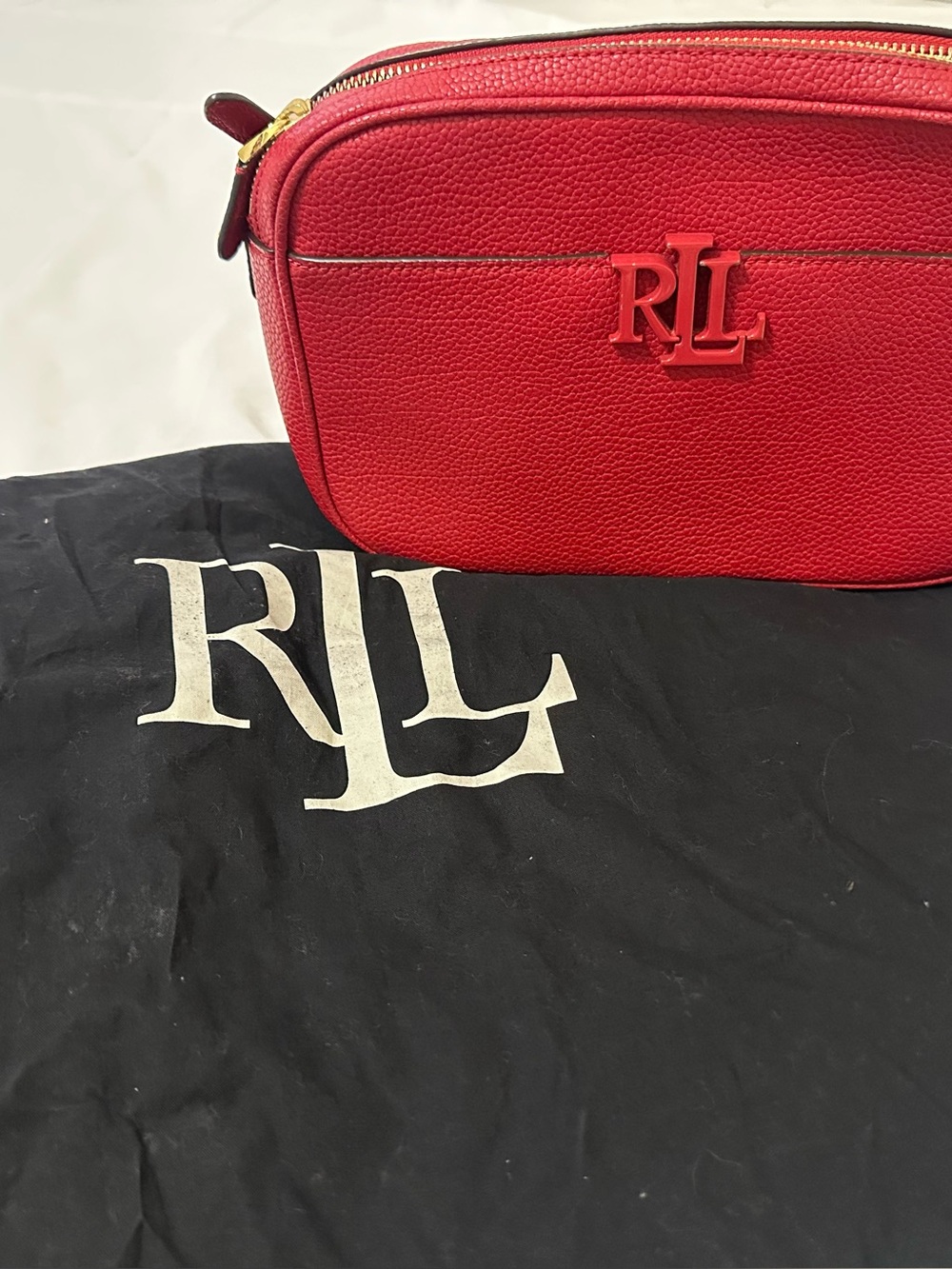 Lauren Ralph Lauren Red Leather Crossbody Camera Bag RL Logo - Picture 14 of 14